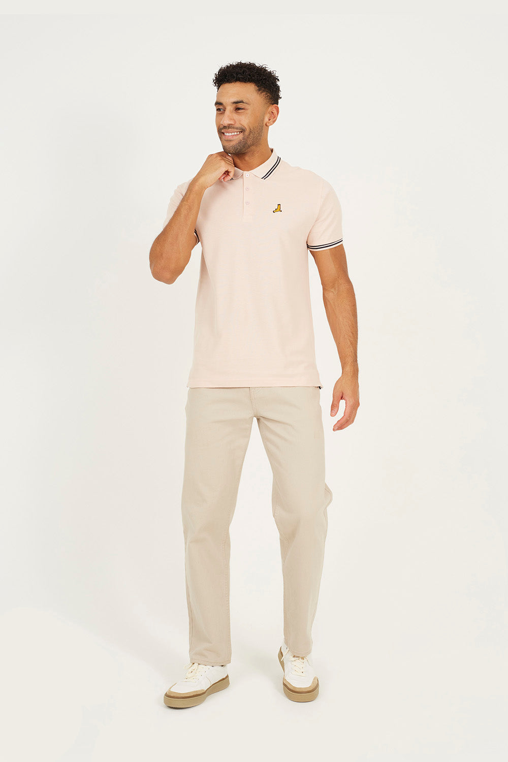 Brave Soul Pink Cotton Polo Shirt with Contrast Colour Stripe - Pink Image 3