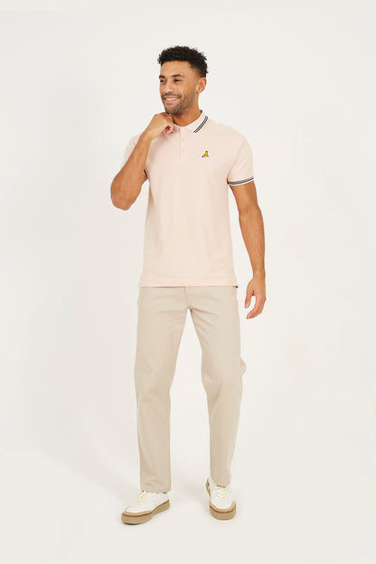 Brave Soul Pink Cotton Polo Shirt with Contrast Colour Stripe - Pink Image 3