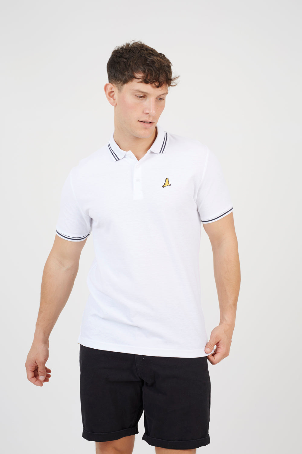 Brave Soul White Cotton Polo Shirt with Contrast Collar - White Image 1