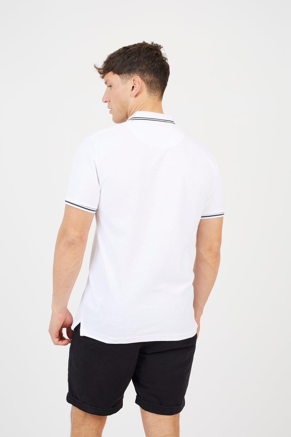 Brave Soul White Cotton Polo Shirt with Contrast Collar - White Image 2