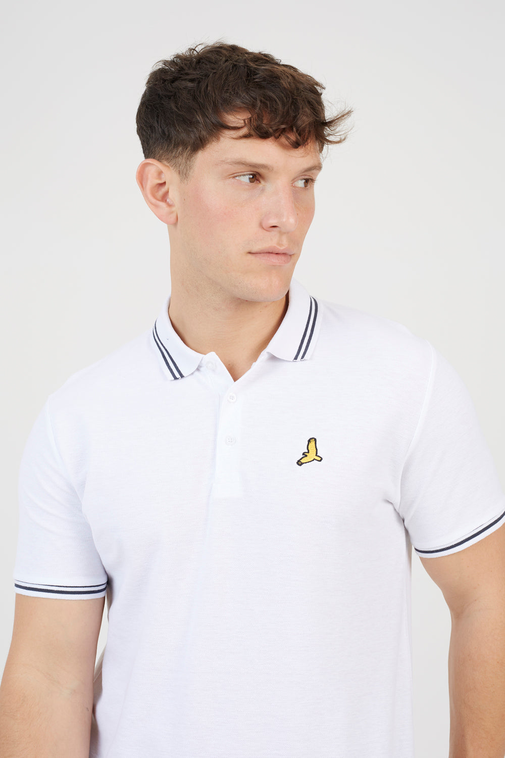 Brave Soul White Cotton Polo Shirt with Contrast Collar - White Image 4