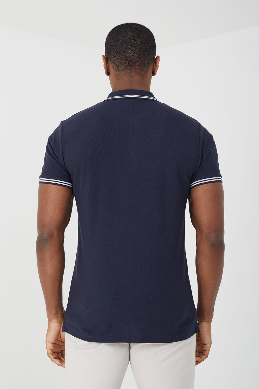 Brave Soul Navy Cotton Polo Shirt with Contrast Collar - Navy Image 2