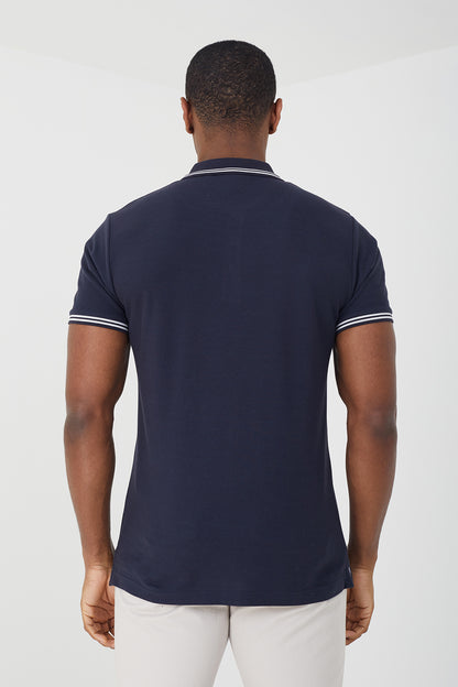 Brave Soul Navy Cotton Polo Shirt with Contrast Collar - Navy Image 2