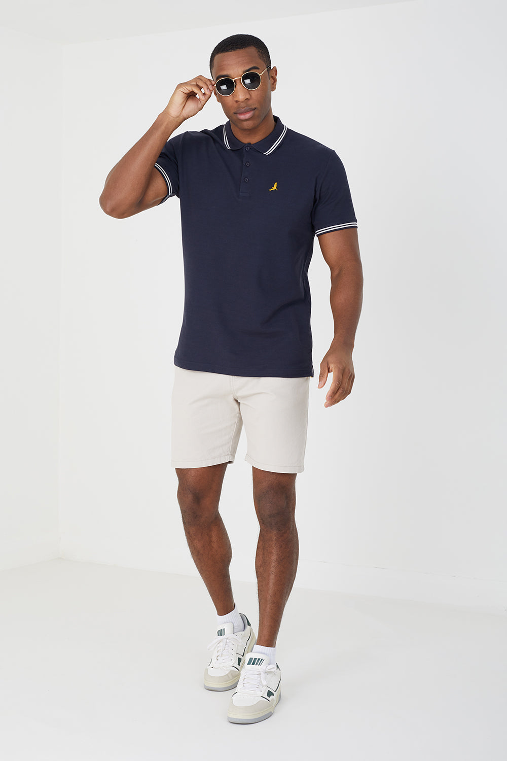 Brave Soul Navy Cotton Polo Shirt with Contrast Collar - Navy Image 3