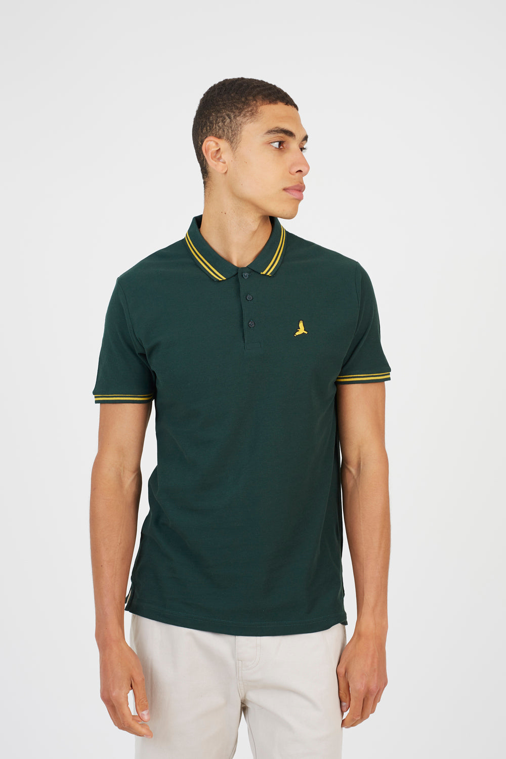 Brave Soul Dark Green Cotton Polo Shirt with Contrast Collar - Dark Green Image 1