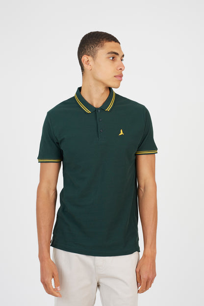 Brave Soul Dark Green Cotton Polo Shirt with Contrast Collar - Dark Green Image 1