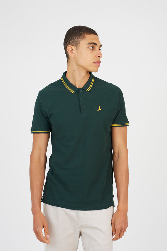 Brave Soul Dark Green Cotton Polo Shirt with Contrast Collar - Dark Green Image 1