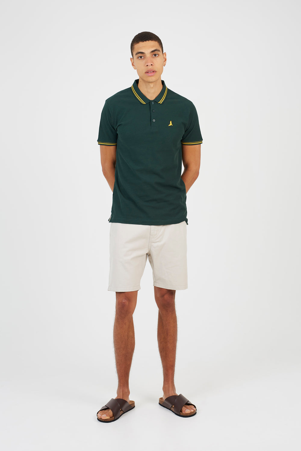 Brave Soul Dark Green Cotton Polo Shirt with Contrast Collar - Dark Green Image 3