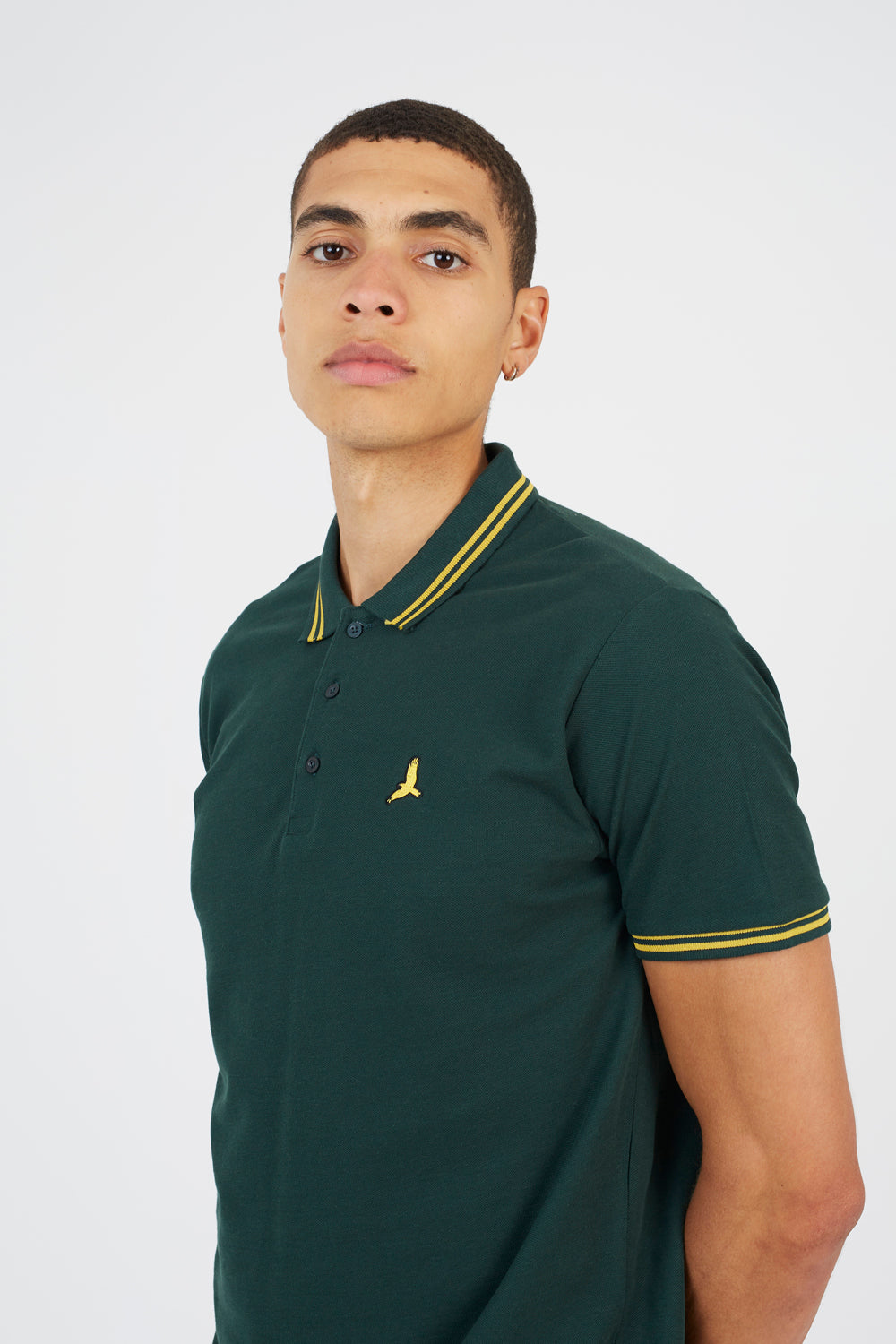 Brave Soul Dark Green Cotton Polo Shirt with Contrast Collar - Dark Green Image 4