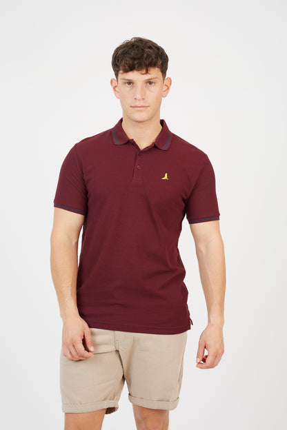 Brave Soul Burgundy Cotton Polo Shirt with Contrast Collar - Burgundy Image 1