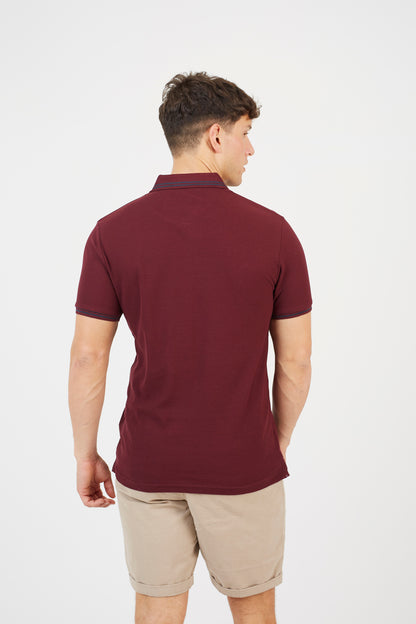 Brave Soul Burgundy Cotton Polo Shirt with Contrast Collar - Burgundy Image 2
