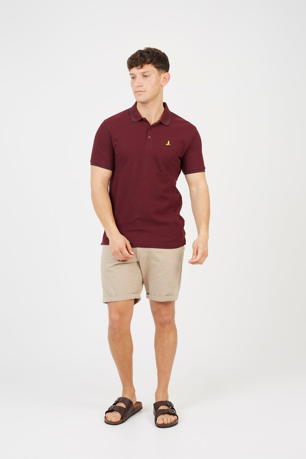 Brave Soul Burgundy Cotton Polo Shirt with Contrast Collar - Burgundy Image 3