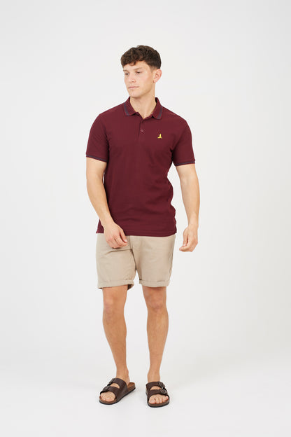 Brave Soul Burgundy Cotton Polo Shirt with Contrast Collar - Burgundy Image 3