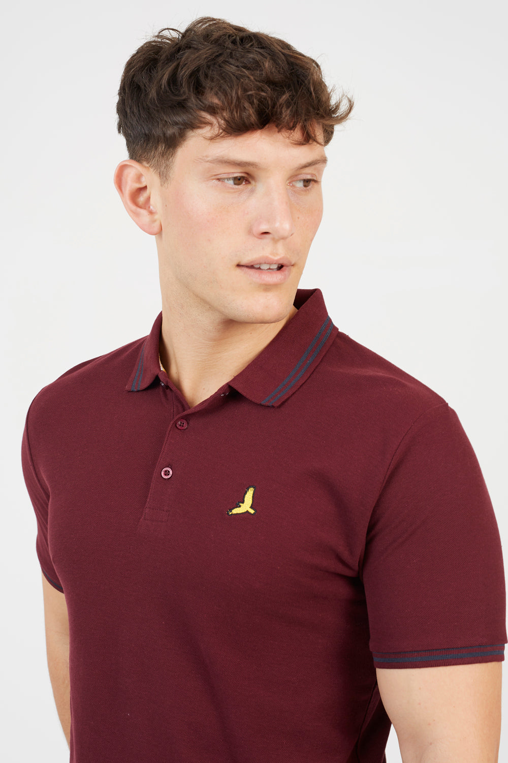 Brave Soul Burgundy Cotton Polo Shirt with Contrast Collar - Burgundy Image 4