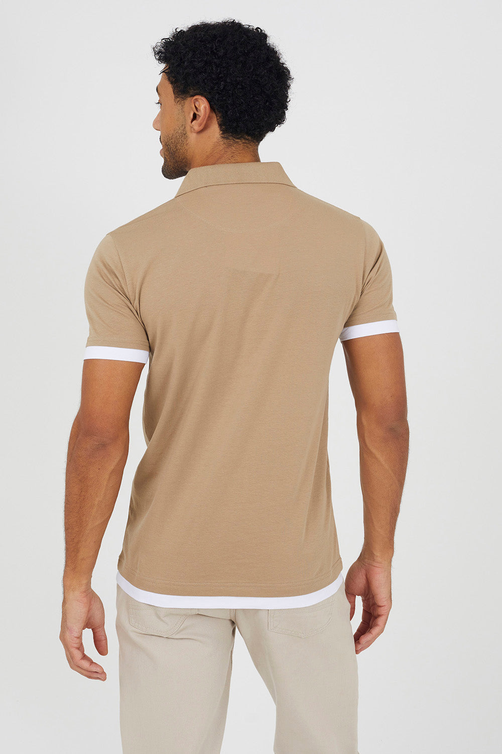 Brave Soul Stone Mock Neck Polo Shirt - Stone Image 2