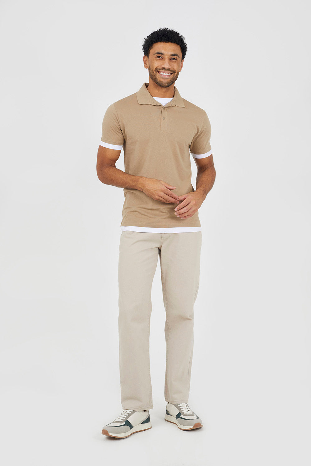 Brave Soul Stone Mock Neck Polo Shirt - Stone Image 3