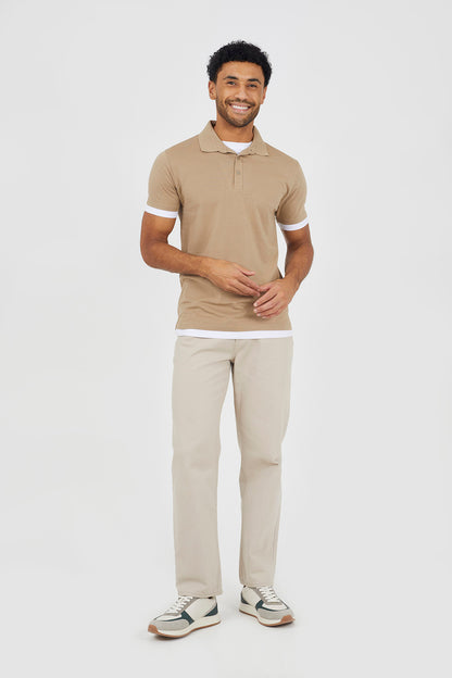Brave Soul Stone Mock Neck Polo Shirt - Stone Image 3