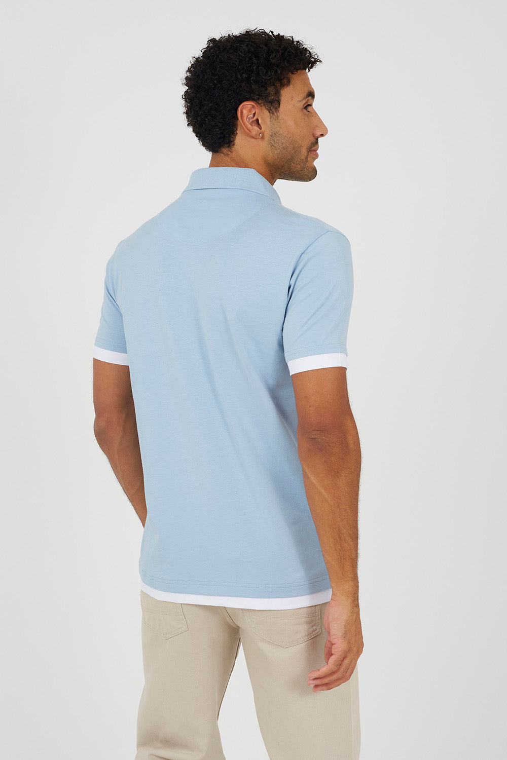 Brave Soul Light Blue Mock Neck Polo Shirt - Light Blue Image 2