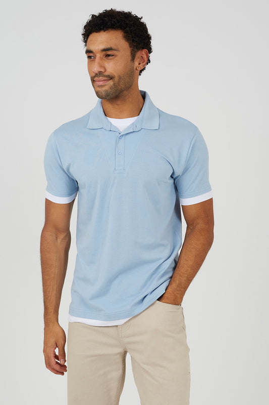 Brave Soul Light Blue Mock Neck Polo Shirt - Light Blue Image 1