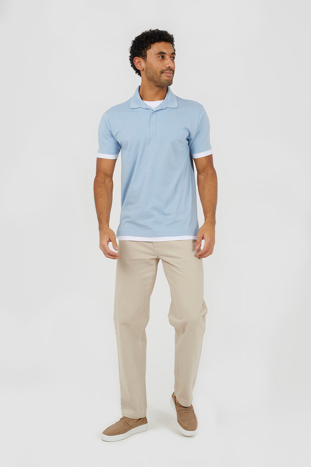 Brave Soul Light Blue Mock Neck Polo Shirt - Light Blue Image 3
