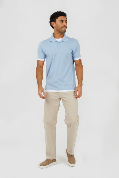 Brave Soul Light Blue Mock Neck Polo Shirt - Light Blue Image 3