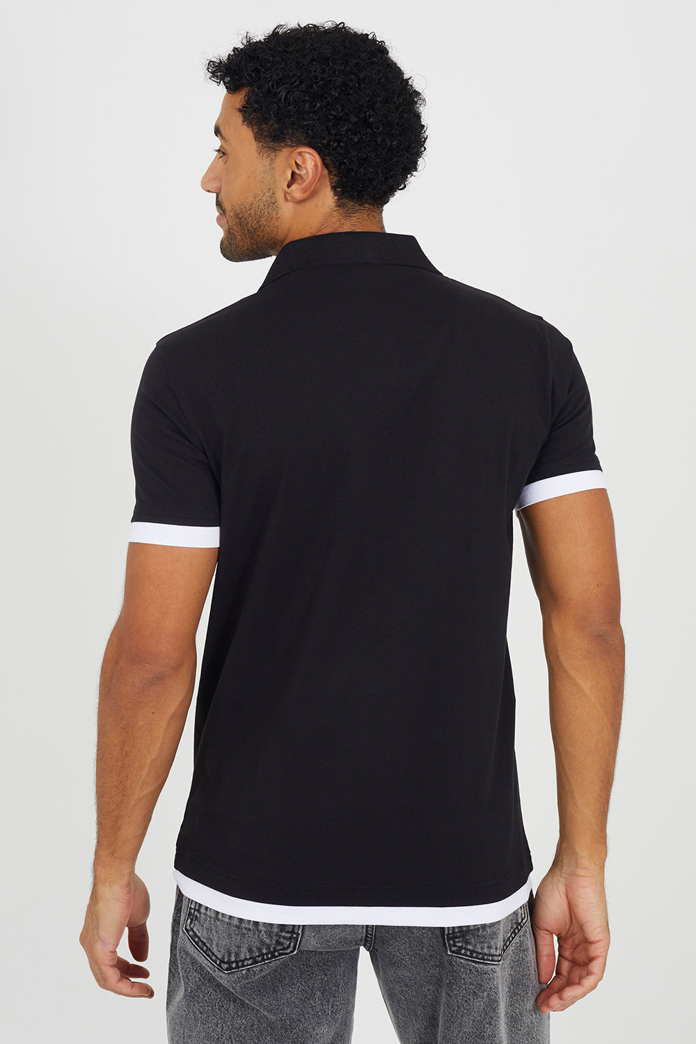 Brave Soul Black Cotton Mock Crew Neck Polo Shirt - Black Image 2