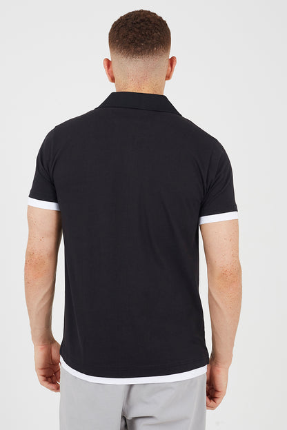 Brave Soul Navy Cotton Mock Crew Neck Polo Shirt - Navy Image 2
