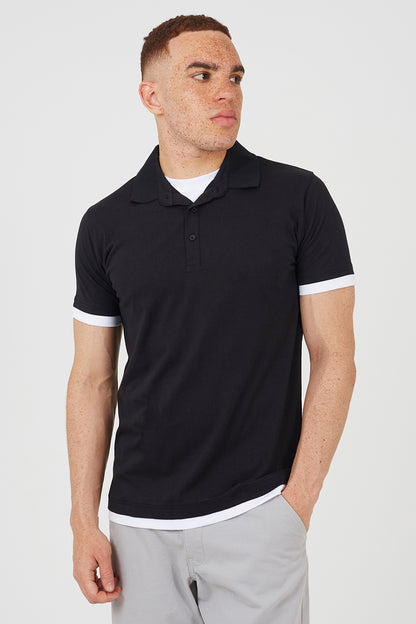 Brave Soul Navy Cotton Mock Crew Neck Polo Shirt - Navy Image 1