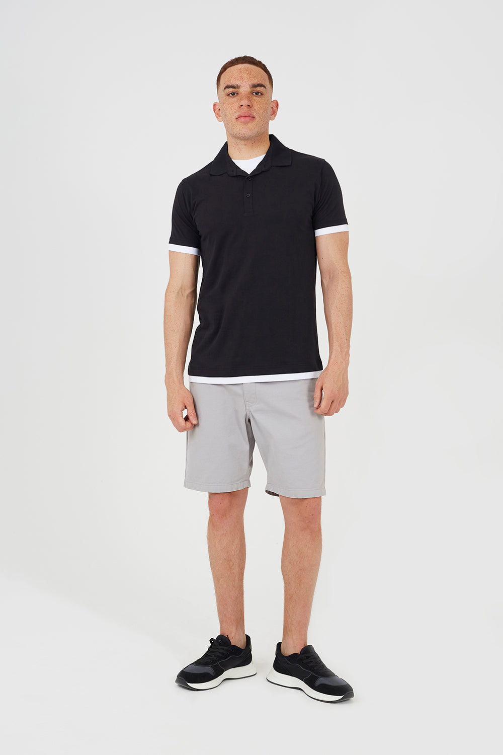 Brave Soul Navy Cotton Mock Crew Neck Polo Shirt - Navy Image 3