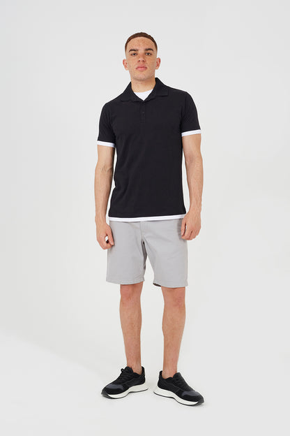 Brave Soul Navy Cotton Mock Crew Neck Polo Shirt - Navy Image 3