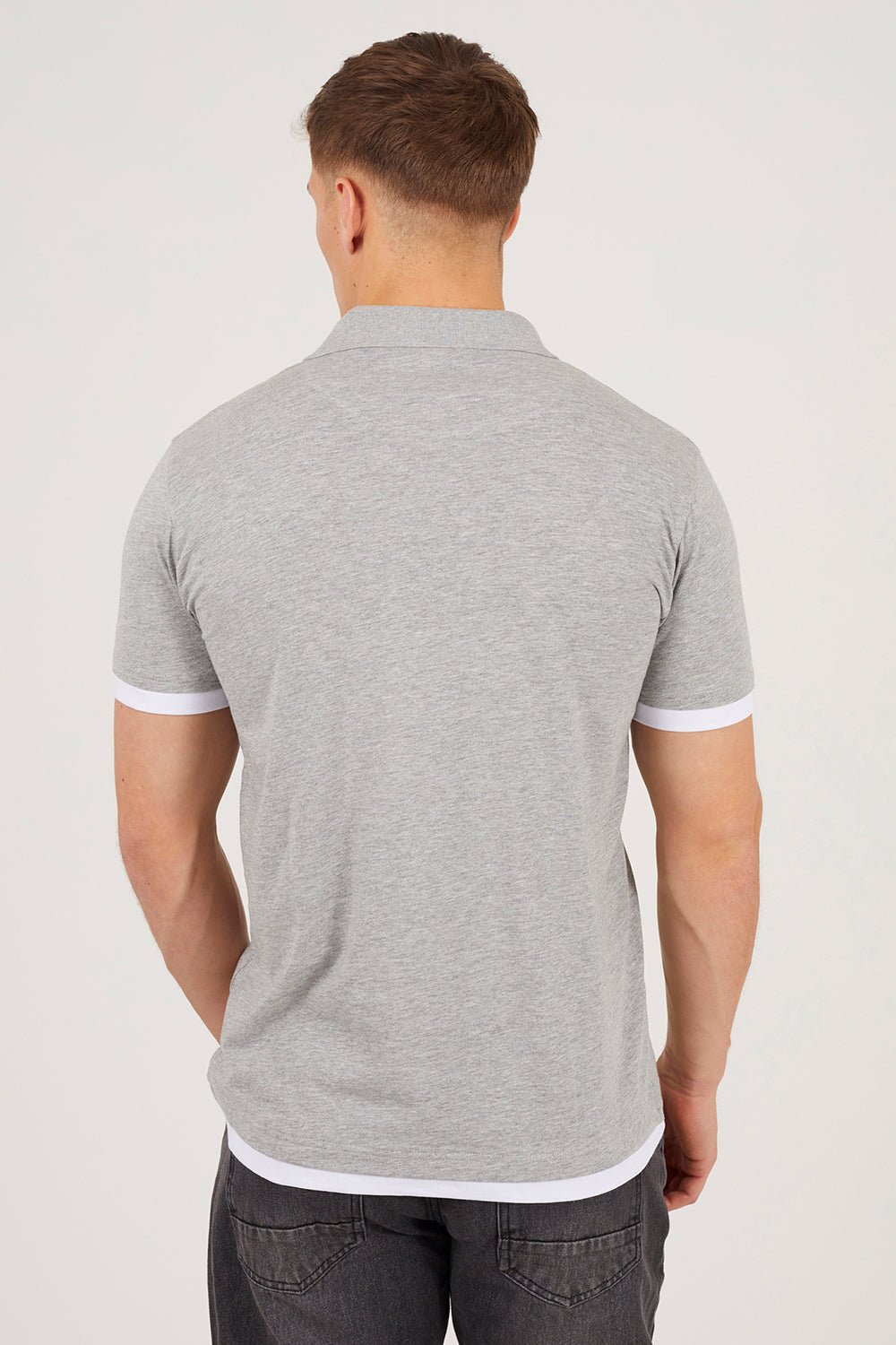 Brave Soul Light Grey Cotton Mock Crew Neck Polo Shirt - Light Grey Image 2