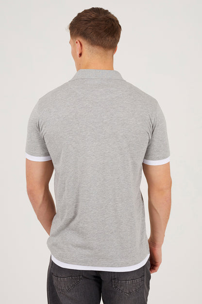 Brave Soul Light Grey Cotton Mock Crew Neck Polo Shirt - Light Grey Image 2
