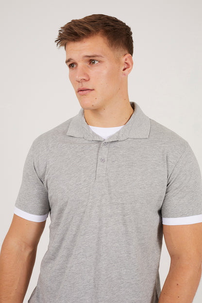 Brave Soul Light Grey Cotton Mock Crew Neck Polo Shirt - Light Grey Image 4