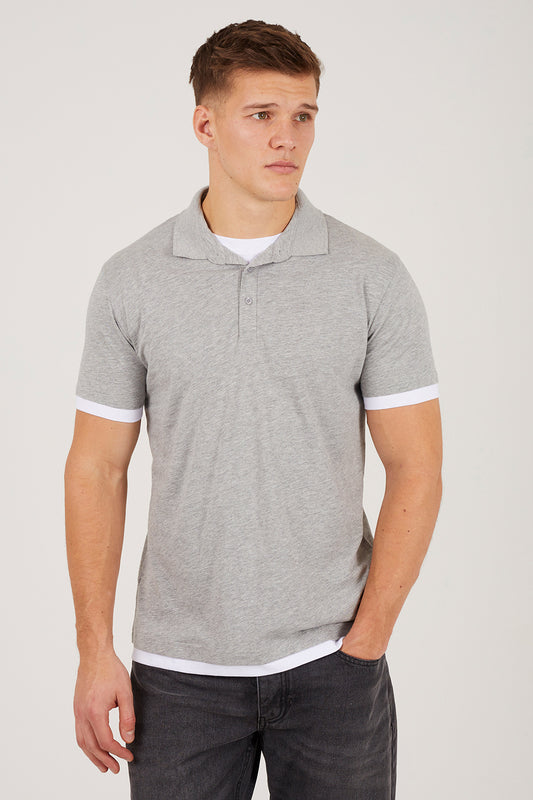 Brave Soul Light Grey Cotton Mock Crew Neck Polo Shirt - Light Grey Image 1