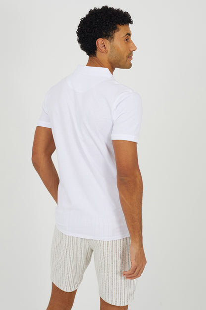 Brave Soul White Cotton Open Collar Polo Shirt - White Image 2