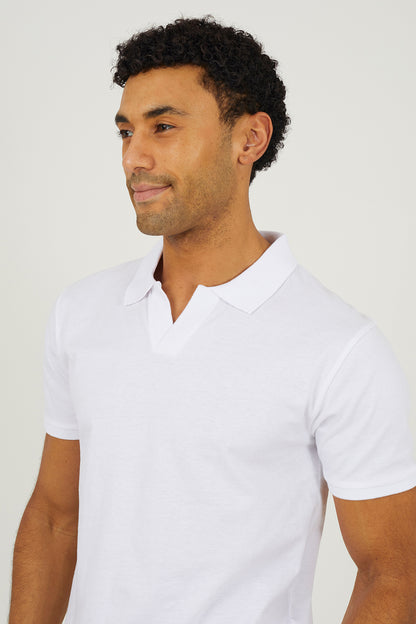 Brave Soul White Cotton Open Collar Polo Shirt - White Image 4