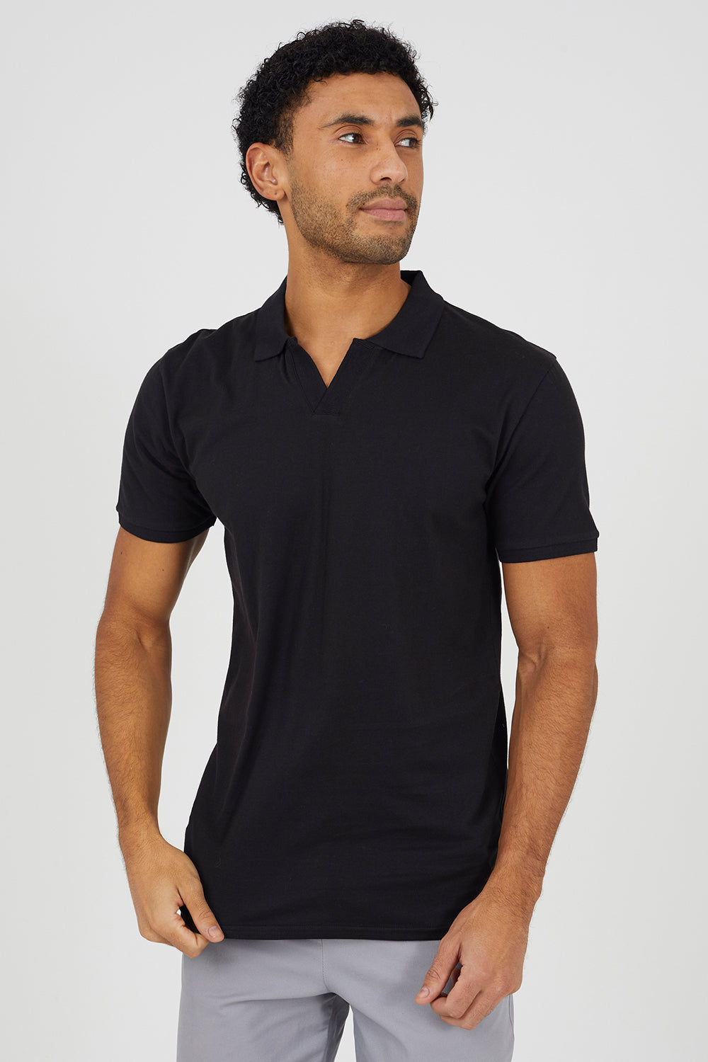 Brave Soul Black Cotton Open Collar Polo Shirt - Black Image 1