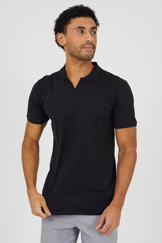 Brave Soul Black Cotton Open Collar Polo Shirt - Black Image 1