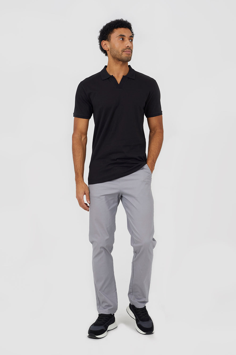 Brave Soul Black Cotton Open Collar Polo Shirt - Black Image 3