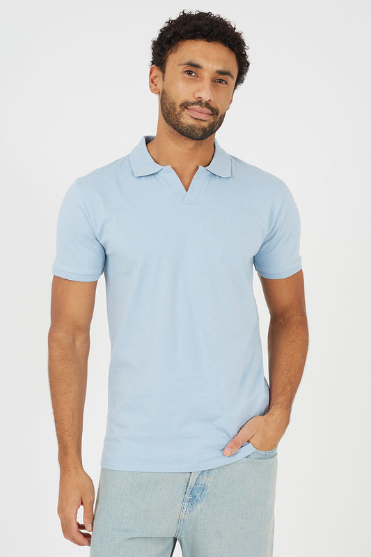 Brave Soul Light Blue Cotton Open Collar Polo Shirt - Light Blue Image 1