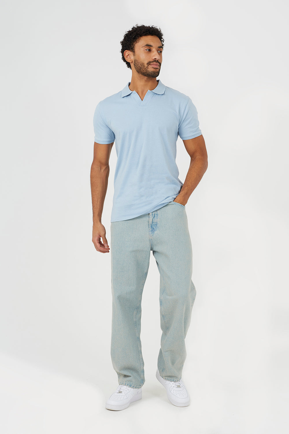 Brave Soul Light Blue Cotton Open Collar Polo Shirt - Light Blue Image 3