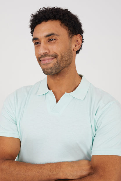Brave Soul Mint Cotton Open Collar Polo Shirt - Mint Image 4