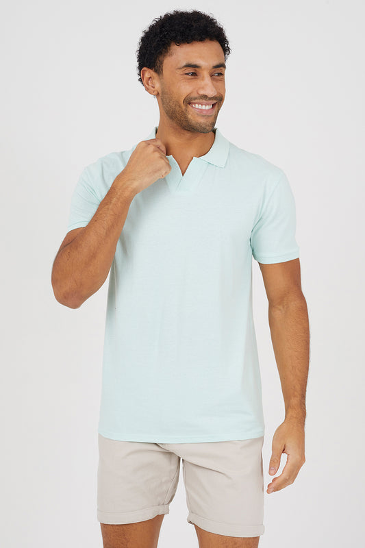Brave Soul Mint Cotton Open Collar Polo Shirt - Mint Image 1