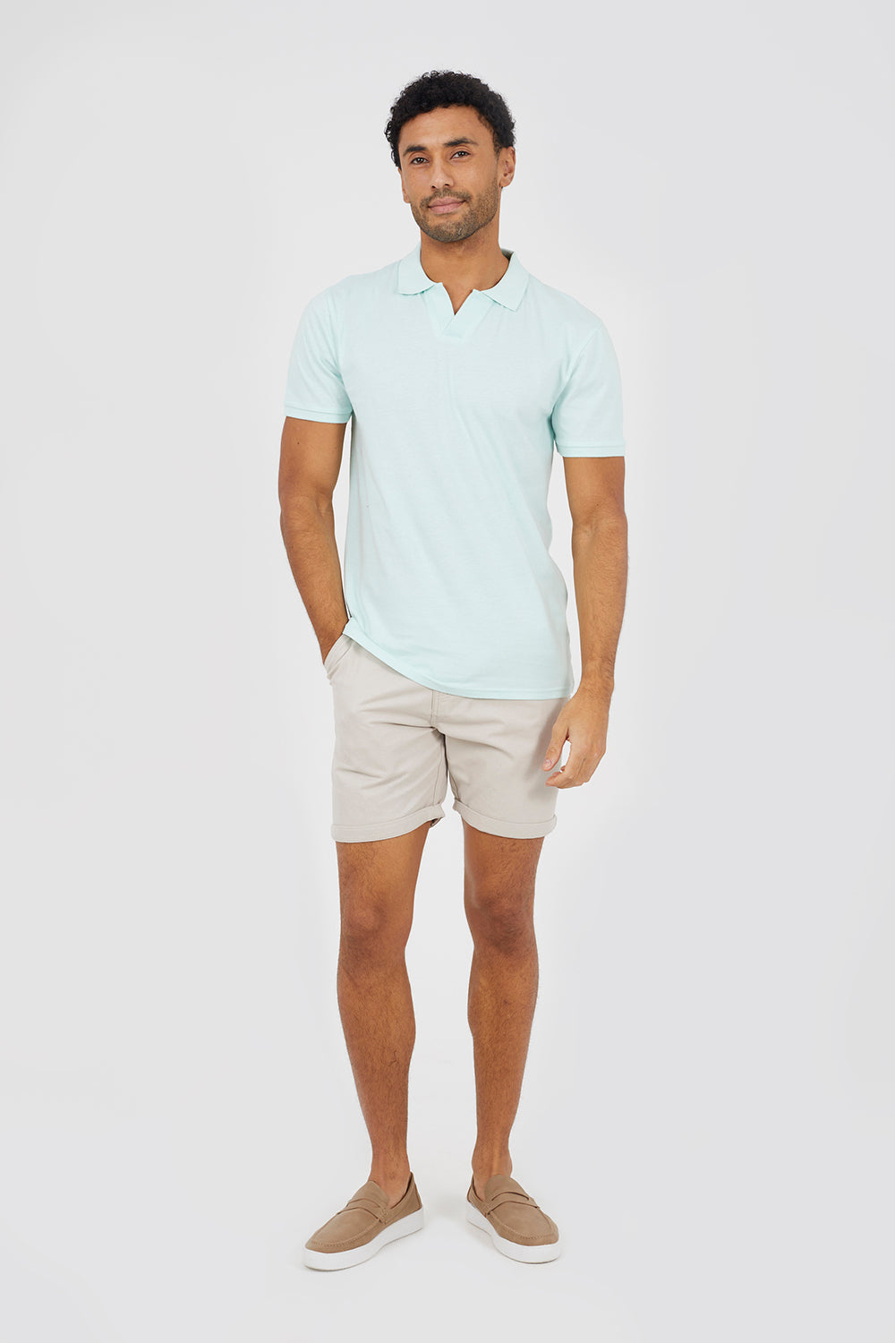 Brave Soul Mint Cotton Open Collar Polo Shirt - Mint Image 3