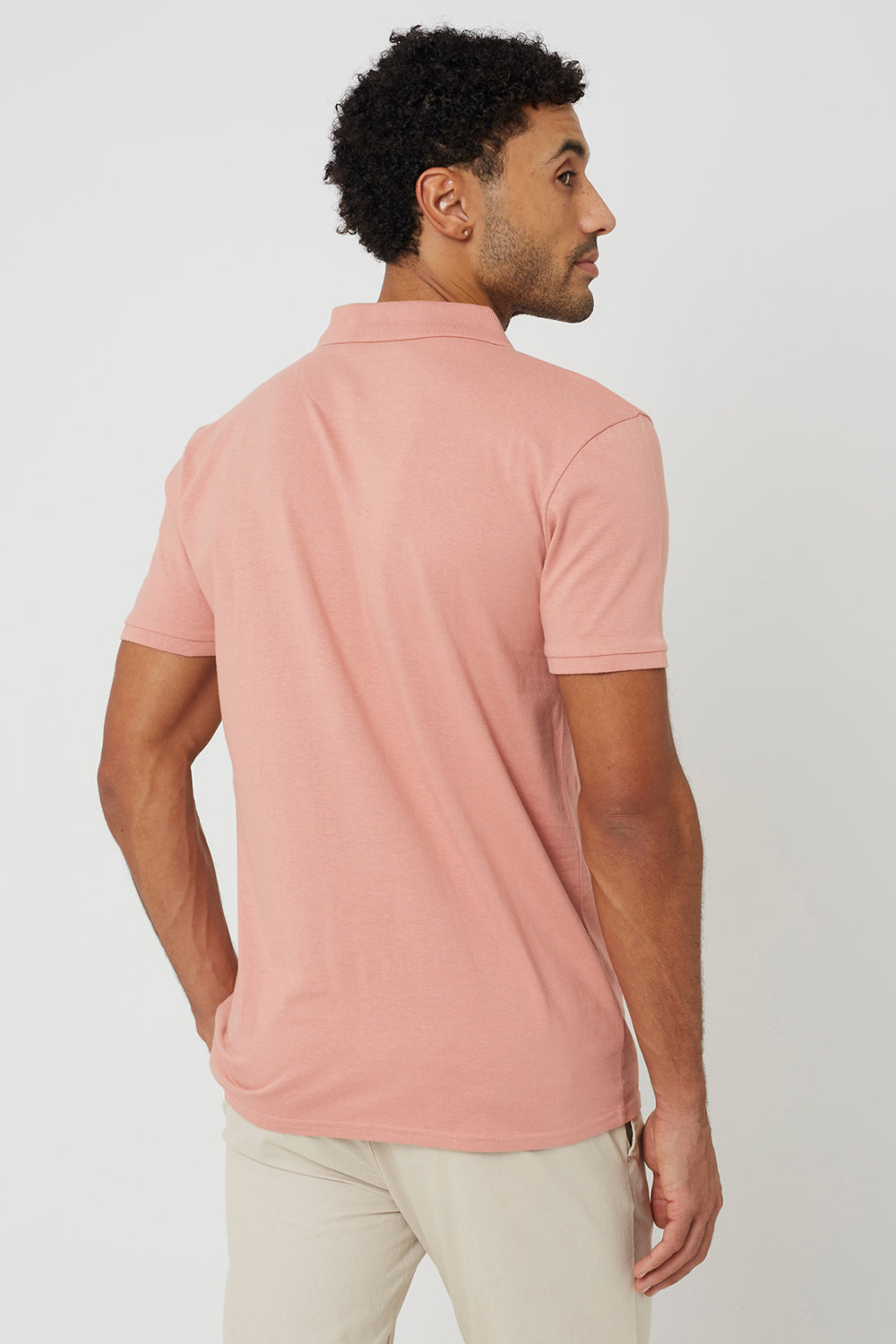 Brave Soul Dusty Pink Cotton Open Collar Polo Shirt - Dusty Pink Image 2