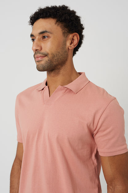 Brave Soul Dusty Pink Cotton Open Collar Polo Shirt - Dusty Pink Image 4