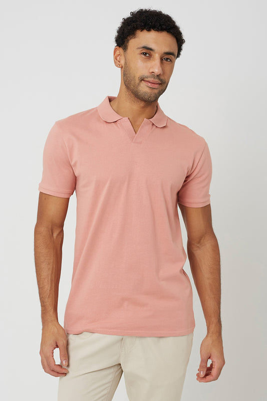 Brave Soul Dusty Pink Cotton Open Collar Polo Shirt - Dusty Pink Image 1
