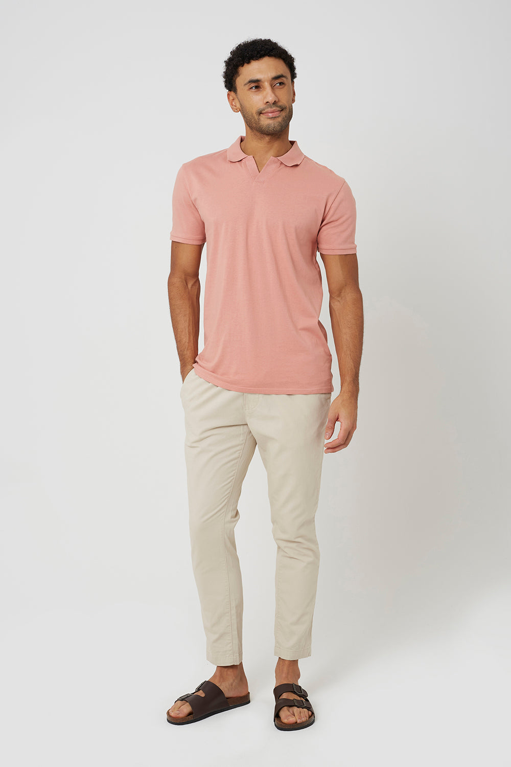 Brave Soul Dusty Pink Cotton Open Collar Polo Shirt - Dusty Pink Image 3