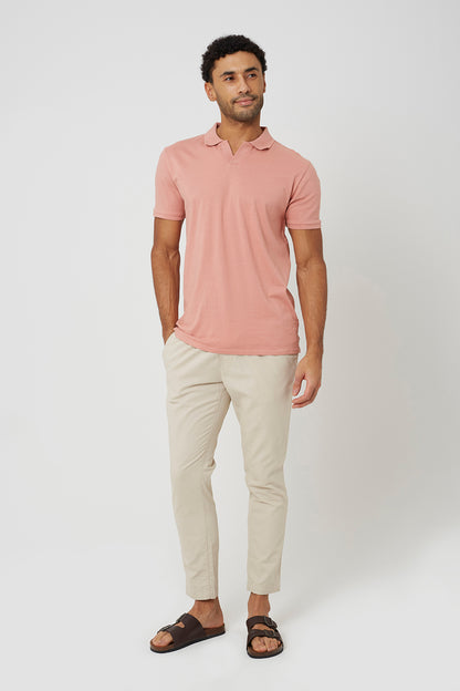 Brave Soul Dusty Pink Cotton Open Collar Polo Shirt - Dusty Pink Image 3
