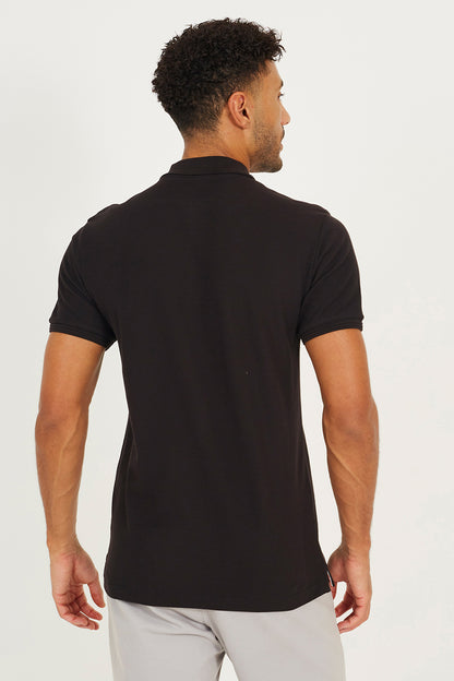 Brave Soul Black Cotton Short Sleeve Polo Shirt - Black Image 2